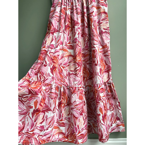 LONDON TIMES Floral Tiered Maxi Dress Square Neck Sleeveless Smocked Pink Red 12 - Picture 6 of 15